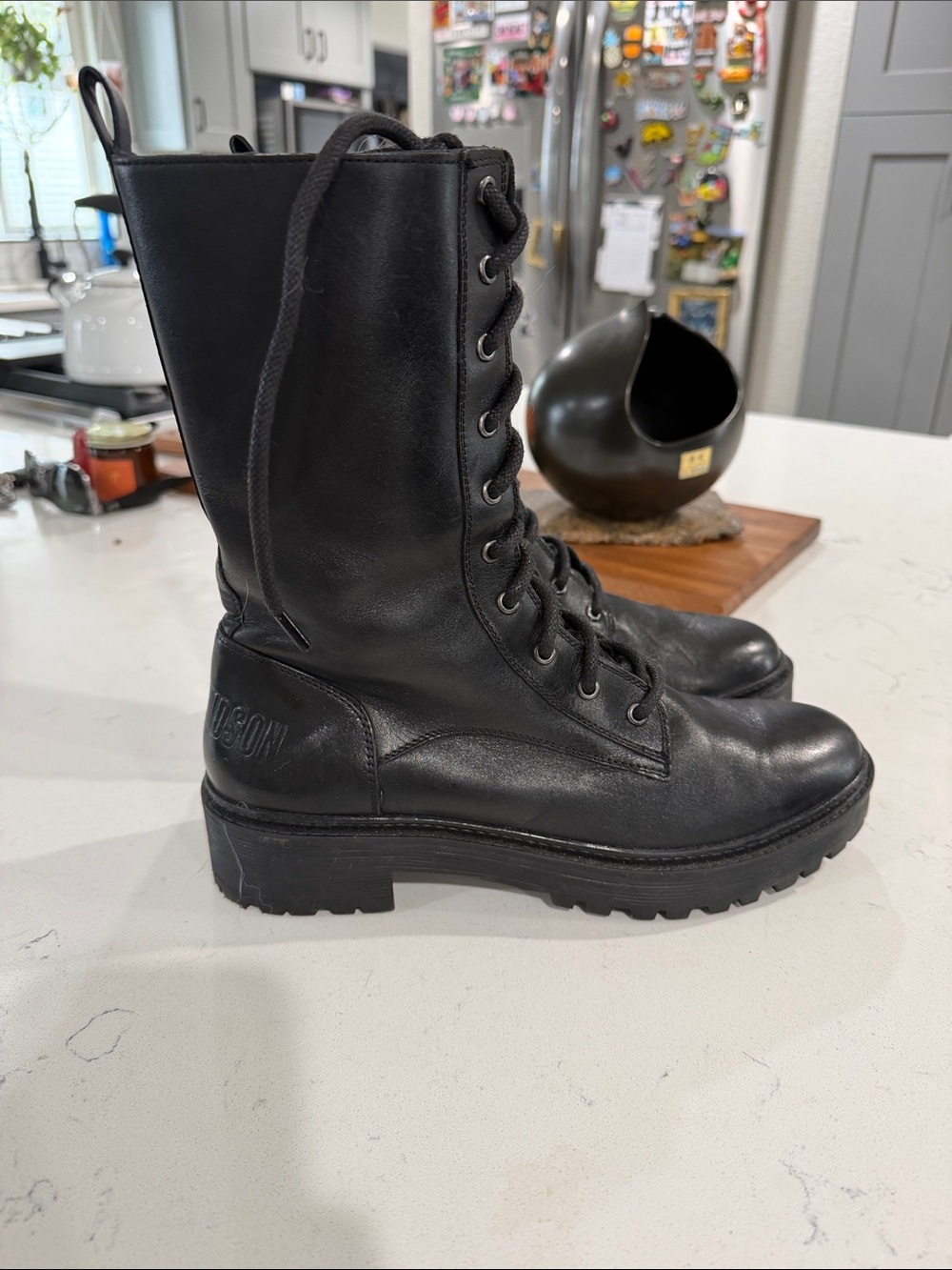 Harley-Davidson Black Lace-Up Leather Moto Combat Boots